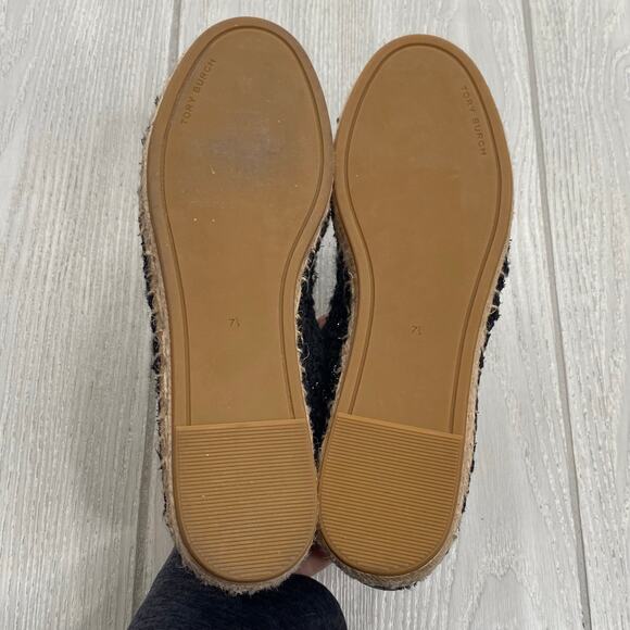 Tory Burch Womens Black Willa Tweed Pearl Logo Espadrille Slip On Flats Size 7.5 - Picture 9 of 10